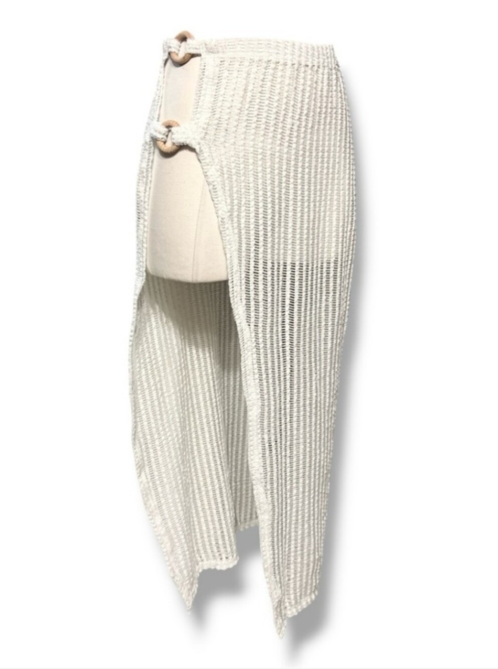 OUT FROM UNDER x UO White Open Work Skirt Cover Up Wooden Ring Detail Open Side